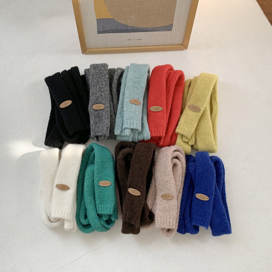 出口韩国原单纯色窄针织毛线装饰长条网红小法棍领巾围巾女围脖