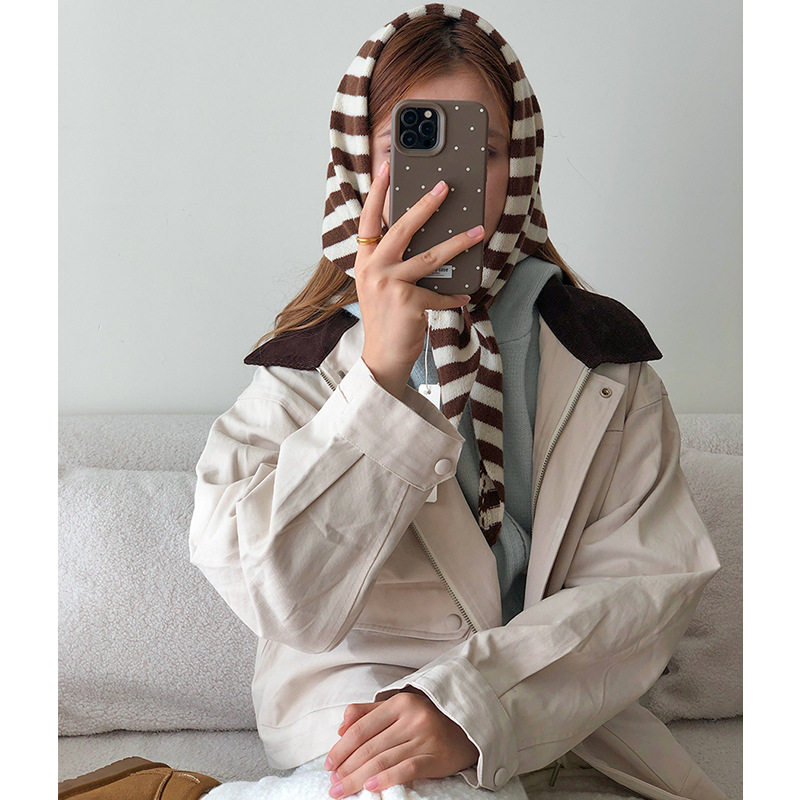 新款 韩代简约条纹全100wool羊毛三角巾服装搭配叠穿时尚围巾头巾