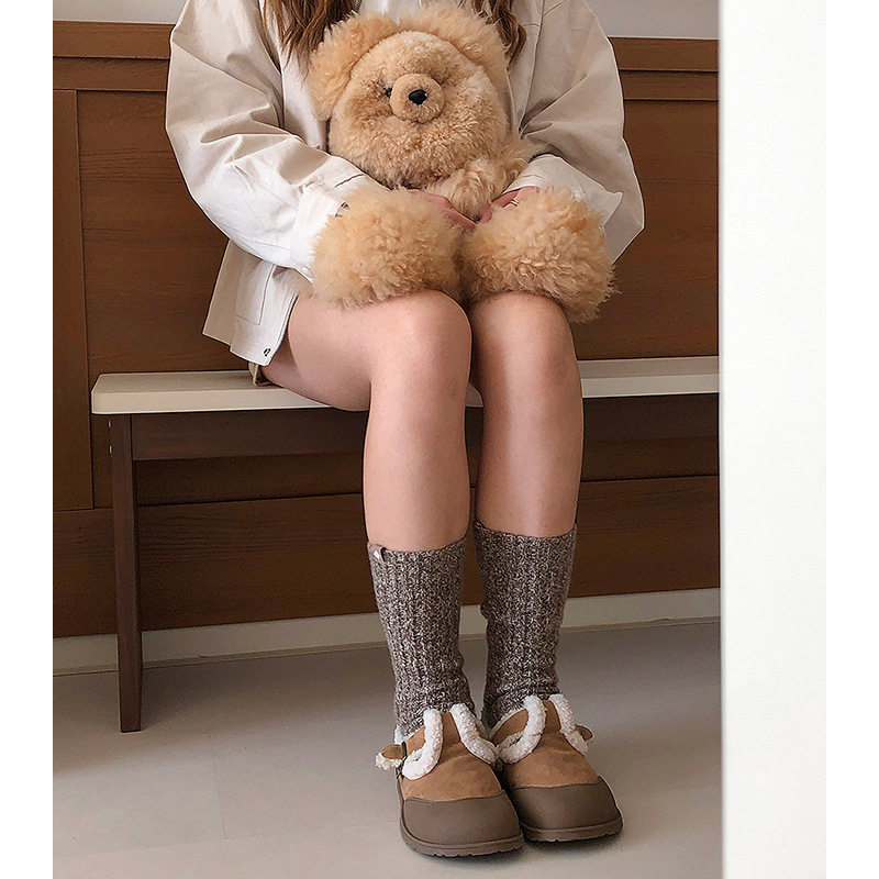 新款冬季韩国纯色针织女羊毛加厚堆堆袜韩版防风保暖中筒袜子女士