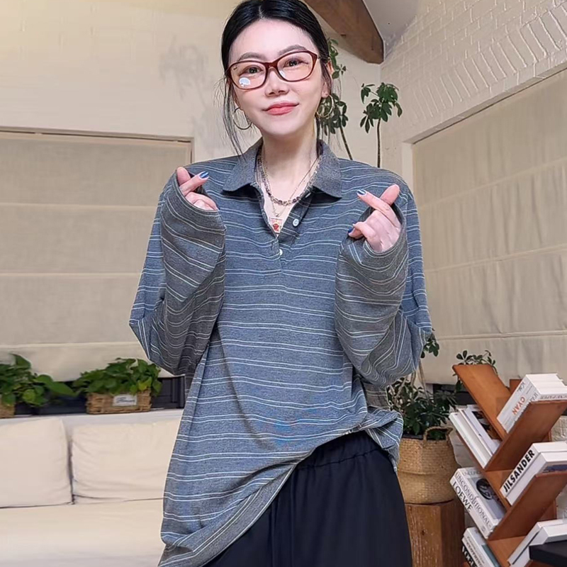 LUNA 爆款制造 谬系复古条纹POLO领时装T恤【水洗】