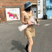 miu子高级 LUNA LIMITED 缎面碎花吊带裙连衣裙