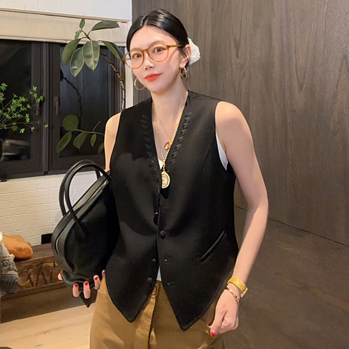 LUNA“叠穿之王”vantage早春高定刺绣斜纹西装马甲
