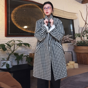 日系黑白格纹中长款 执念 风衣伦敦女神 娜姐最后 LUNA