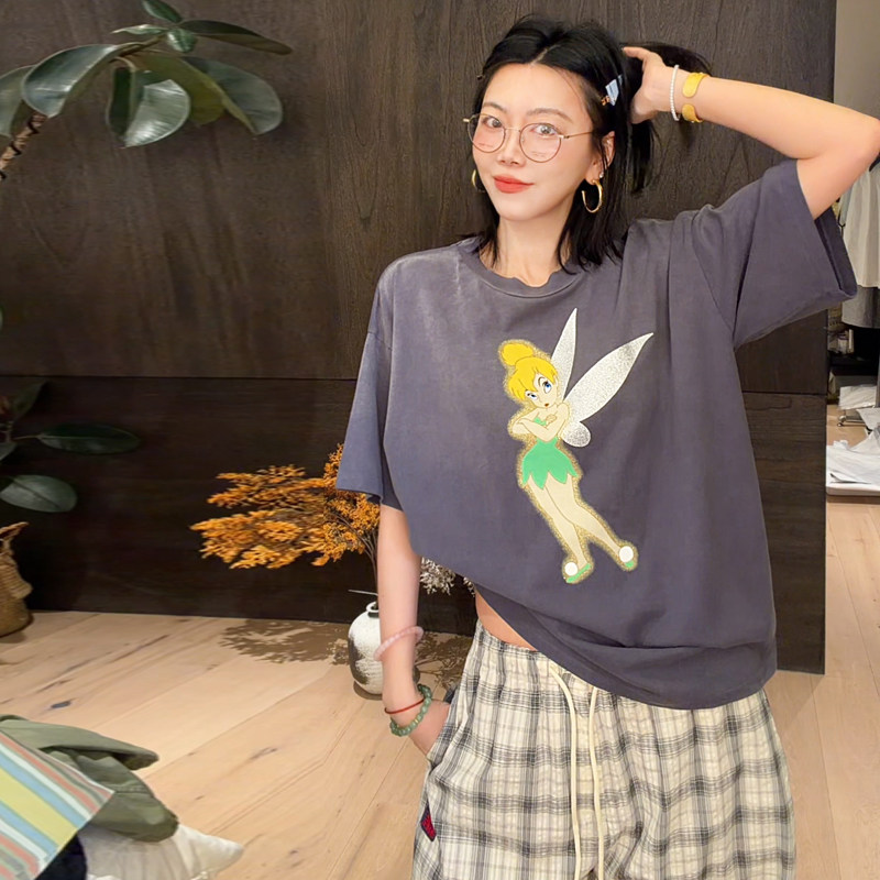 LUNA“266ss小精灵”saint精灵复古做旧印花T恤图片