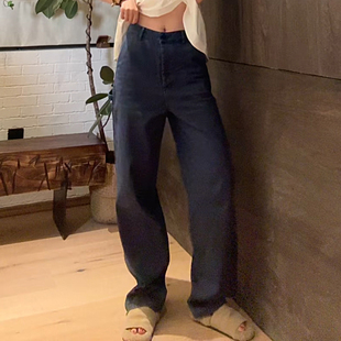 LUNA 缪系靛蓝色纯棉牛仔工装 裤 丹宁原牛