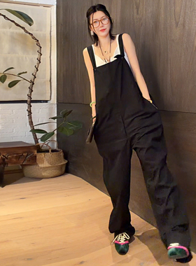 LUNA“背带小王子”山本小格纹超薄滑版工装背带裤
