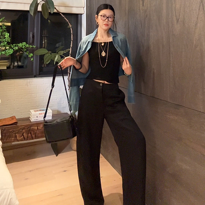 LUNA“山本之光”丝缎垂感高定瘦疯弯刀垂坠缎面西裤