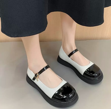 女童2024春秋季浅口玛丽珍皮鞋中大童小香厚底鞋小女孩拼接款单鞋