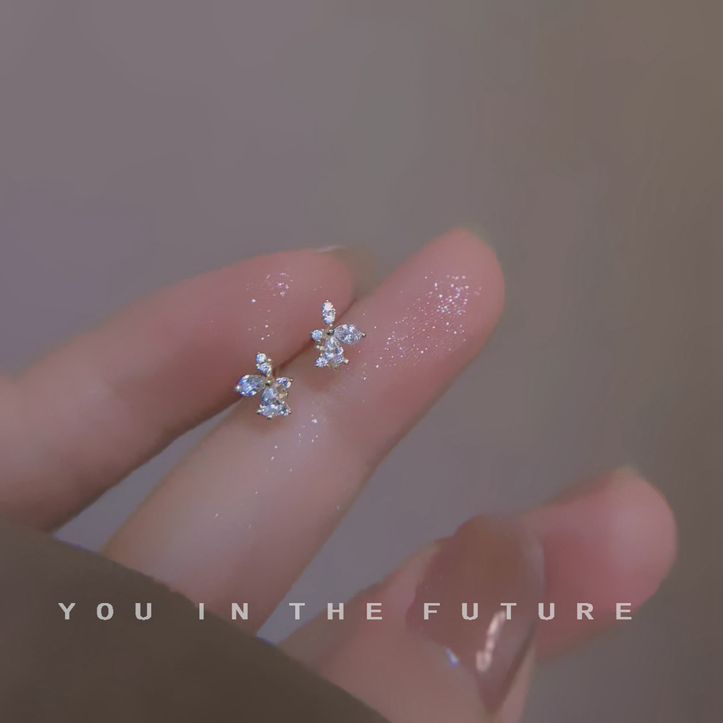 925银针耳钉镶锆石简约mini女