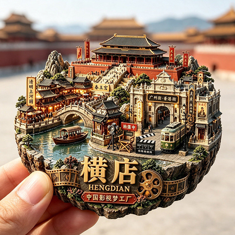 【横店冰箱贴】浙江金华影视城秦王宫清明上河图文创旅游打卡磁贴
