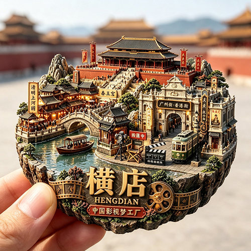 【横店冰箱贴】浙江金华影视城秦王宫清明上河图文创旅游打卡磁贴