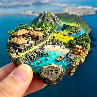 【济州岛冰箱贴】韩国黑石茅草屋村落城山日出峰旅游打卡纪念品潮