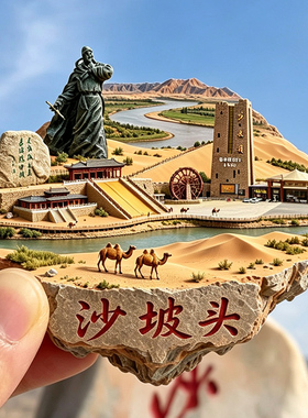 【宁夏中卫沙坡头冰箱贴】王维雕像黄河沙漠文创文旅旅游纪念磁贴