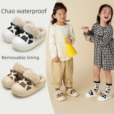 可拆卸儿童棉拖鞋冬季防水防滑家居男童女童冬天小孩毛毛拖鞋包跟
