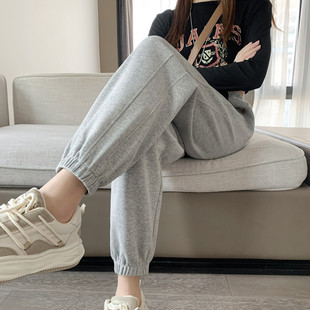 灰色运动裤女春秋薄款小个子九分束脚显瘦卫裤高腰宽松学生休闲裤