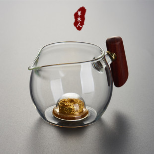 草木人 玻璃侧把公道杯木柄耐高温公杯家用藏金铂分茶倒茶器茶海