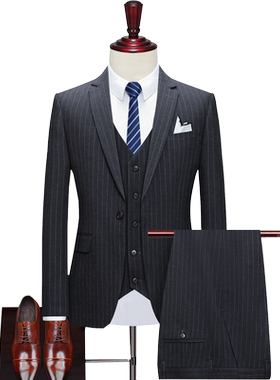 条纹职业装上班青年新郎结婚礼服