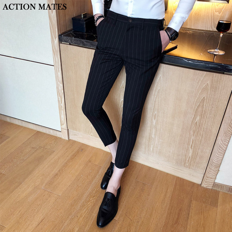 韩版九分裤英伦男士薄款条纹西裤青年修身9分裤发型师小脚休闲裤在类目 男装, 休闲裤中 - 来自Buy2taobao.com提供专业的淘宝代购服务