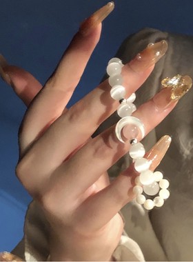 月亮奔你而来天然粉晶猫眼石海蓝宝紫晶可爱手链女送礼手串