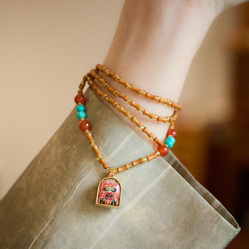 藏式扎基拉姆生肖本命佛项链唐卡嘎乌盒新中式橄榄核竹节吊坠批发