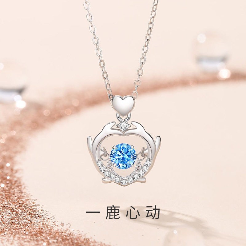 原创爱心鹿角项链女925纯银韩版ins风灵动圣诞麋鹿毛衣链爆款礼物
