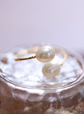 天然淡水珍珠戒指女士活口食指戒轻奢小众高级感手饰饰品指环批发