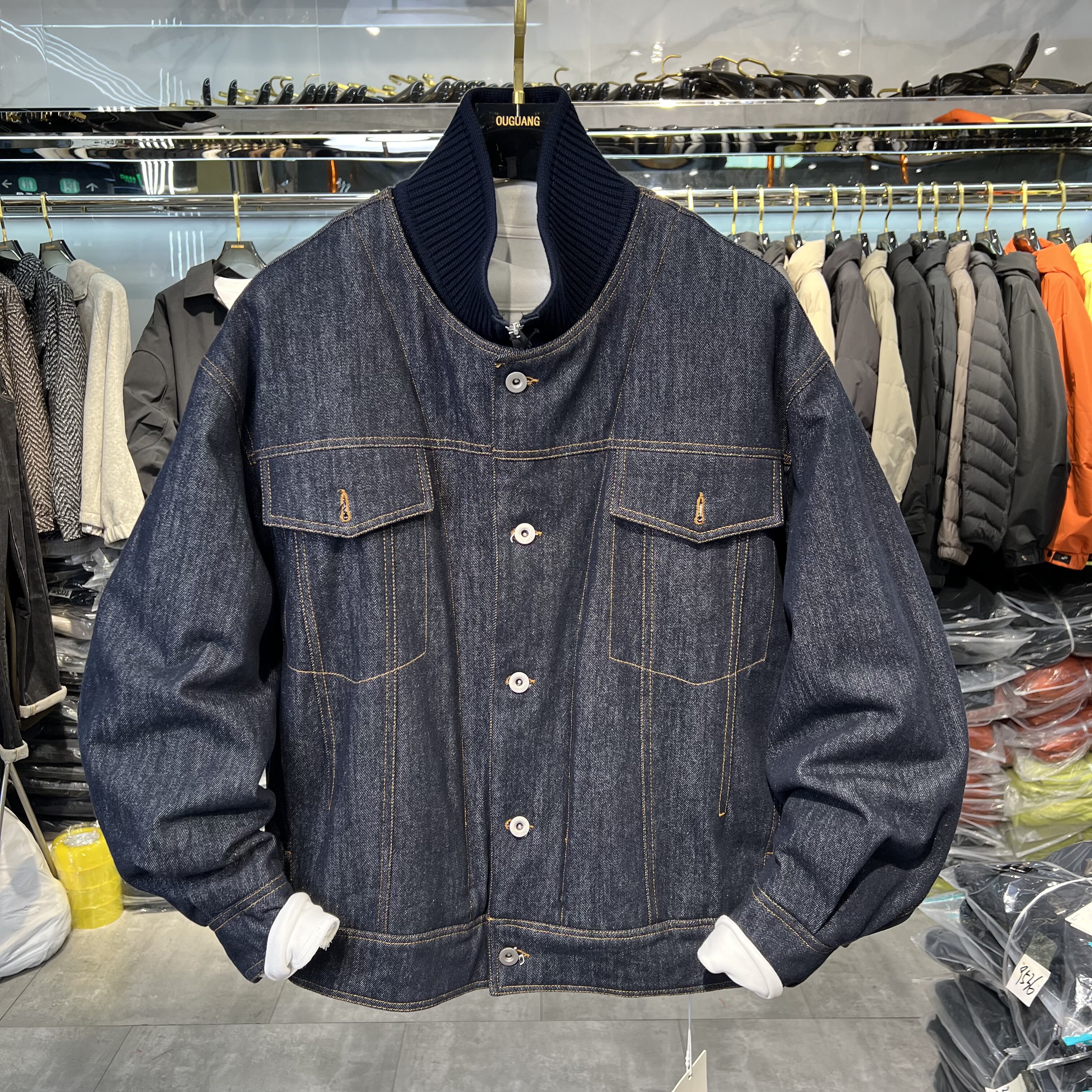 实体假两件工装牛仔白鸭绒90羽绒服男夹克外套冬季新款保暖外套男