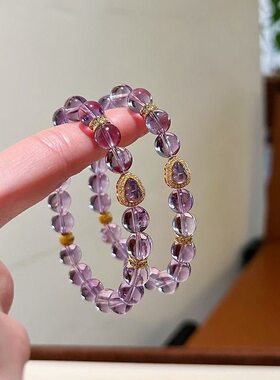 【带证书】10mm礼盒巴西紫水晶手链夏天小清新高级礼物批发后高货