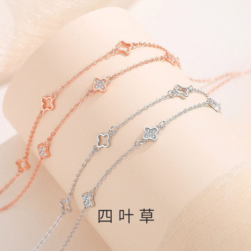 925纯银森系四叶草脚链个性时尚气质脚环ins脚饰送女友情人节礼物图片