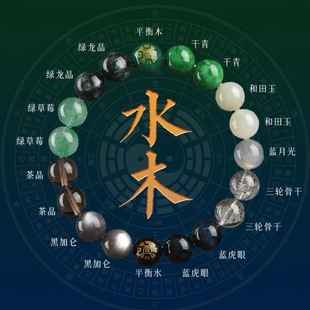 批发五行缺补喜用金火水木土手链男女款天然水晶多宝手串平衡饰品