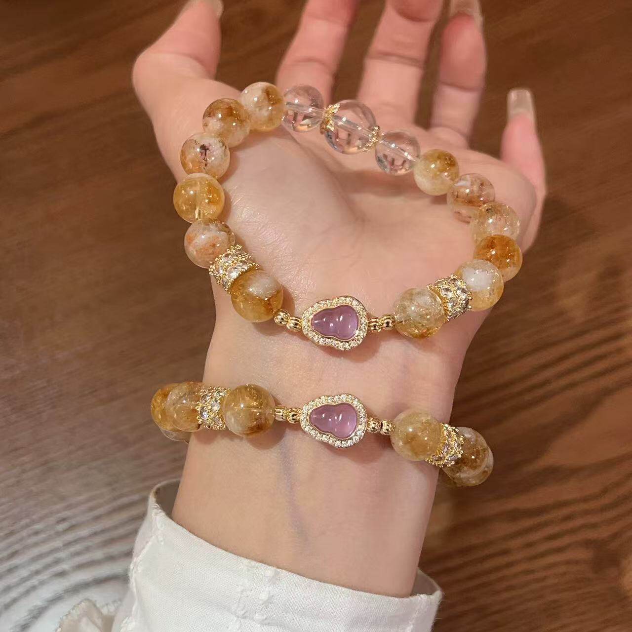 原创【存钱罐】天然黄塔晶手链女招财旺事业黄水金发晶白水晶手串