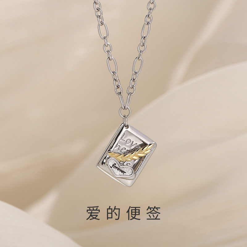 原创双层几何项链女纯银韩版甜酷风小众设计感love锁骨链麦穗项饰