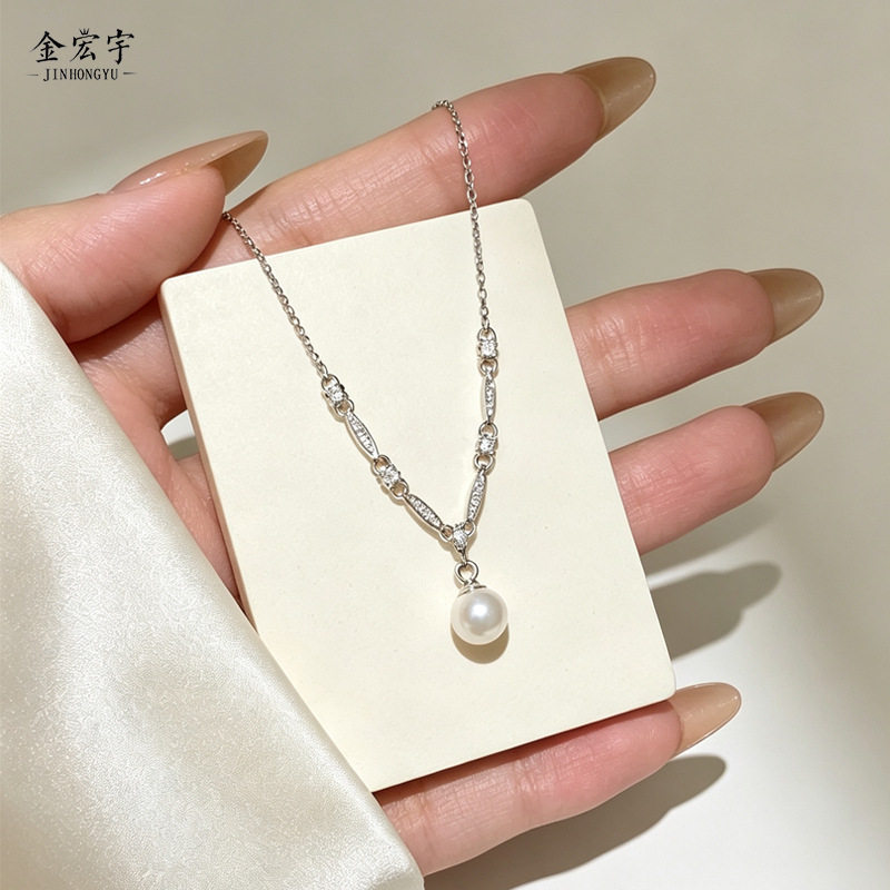 人鱼姬贝珠项链女925纯银法式复古小香风锁骨链水滴吊坠七夕礼物