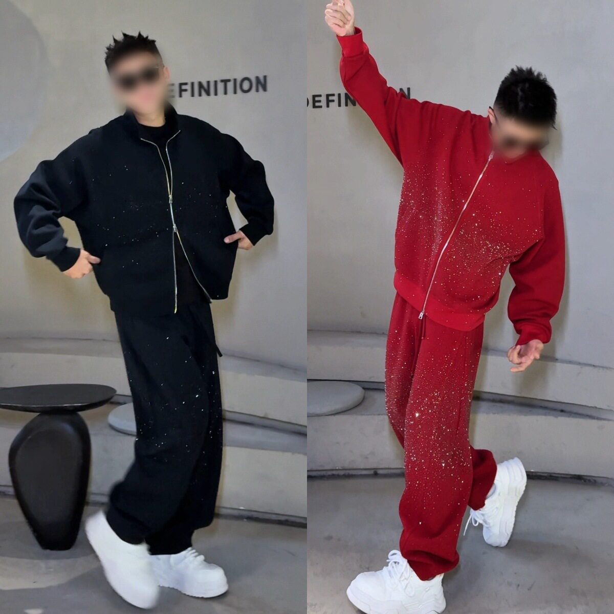 春季新款时尚男潮流百搭满烫钻星空运动套装外套轻弯刀卫裤空气层