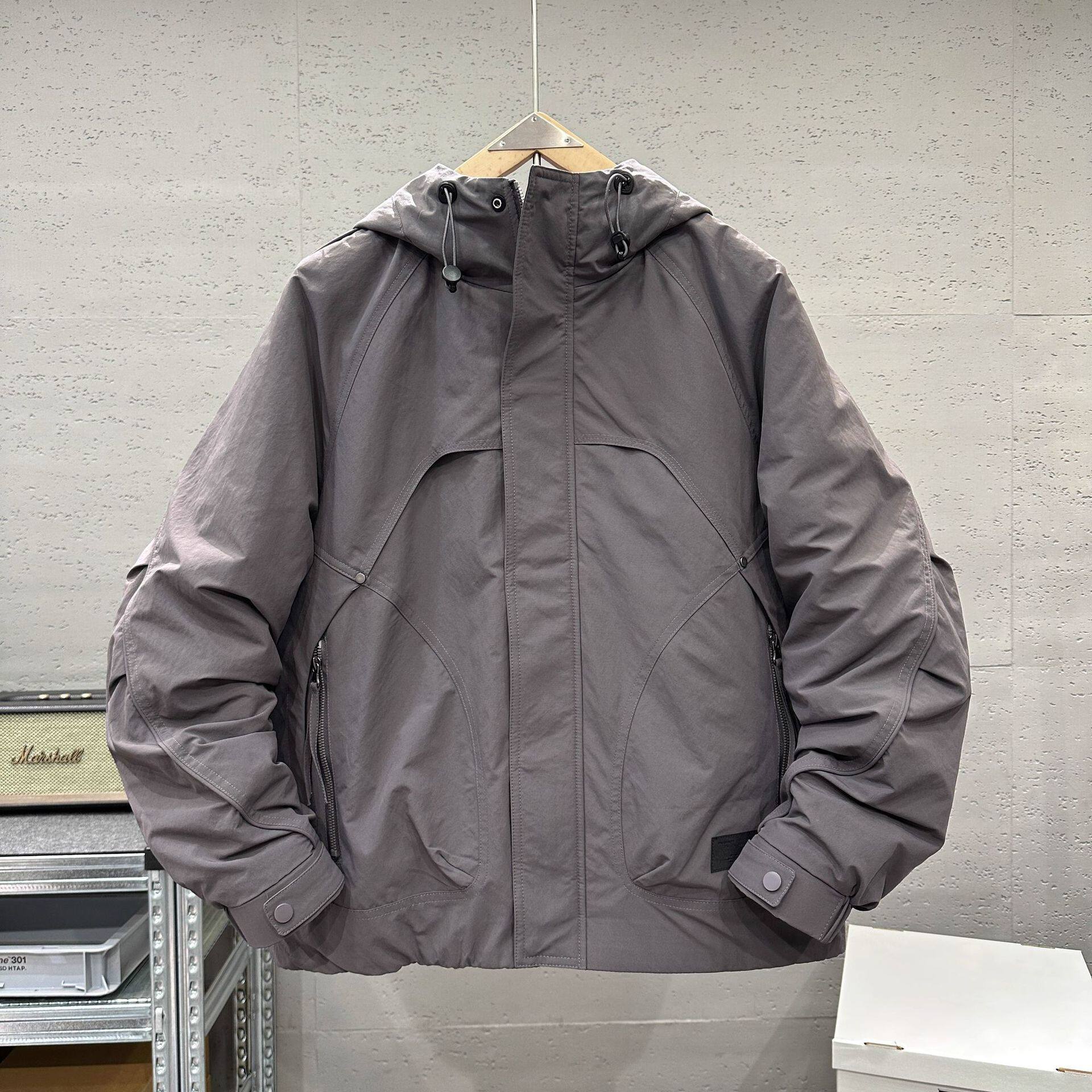 二棉秋冬新款男士时尚短款工装连帽棉服外套潮牌百搭简约棉衣夹克