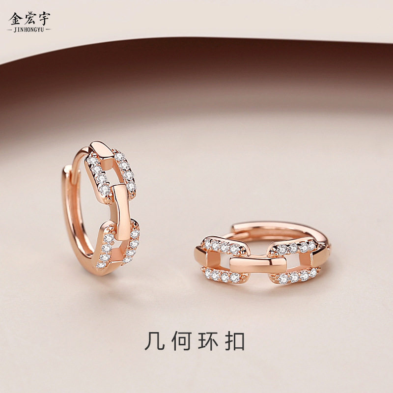925纯银韩版简约方块链条耳扣ins冷淡风欧美百搭耳环日常通勤耳饰