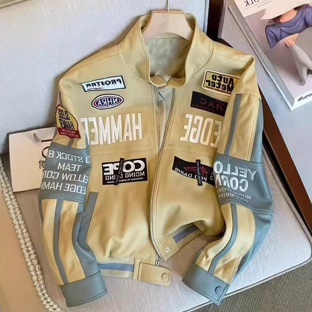 美式复古机车服pu皮潮牌夹克男女秋冬季高级感炸街重工棒球服
