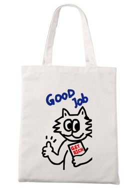 工作上班有钱卡通猫咪good job get rich拉链手提环保挎包帆布袋