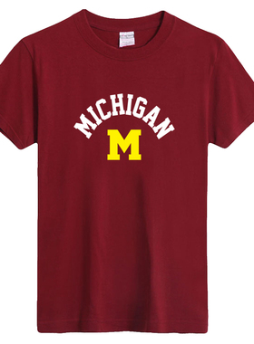 美国大学纪念t恤密歇根大学michigan留学生圆领男女短袖t恤