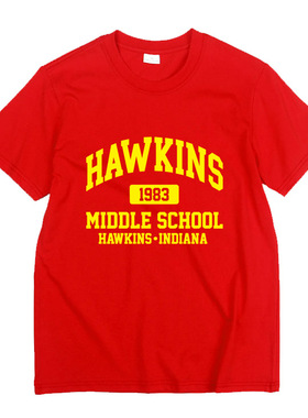 Stranger Things Hawkins美剧怪奇物语周边霍金斯中学男女T恤短袖