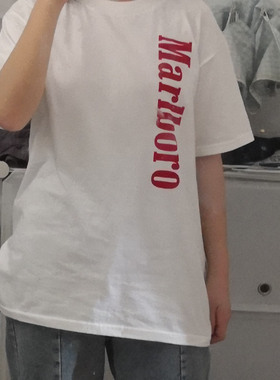 枪花与玫瑰同款摇滚T恤万宝路Marlboro字母欧美潮款男女短袖t恤