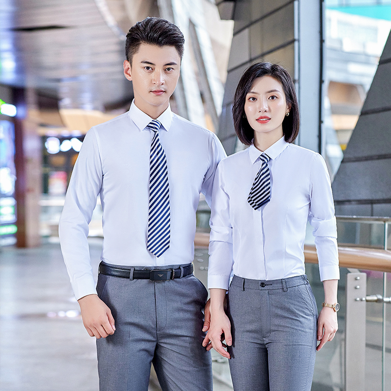 夏季短袖男衬衫长袖女衬衣工作服白色蓝色职业装OL通勤上班面试
