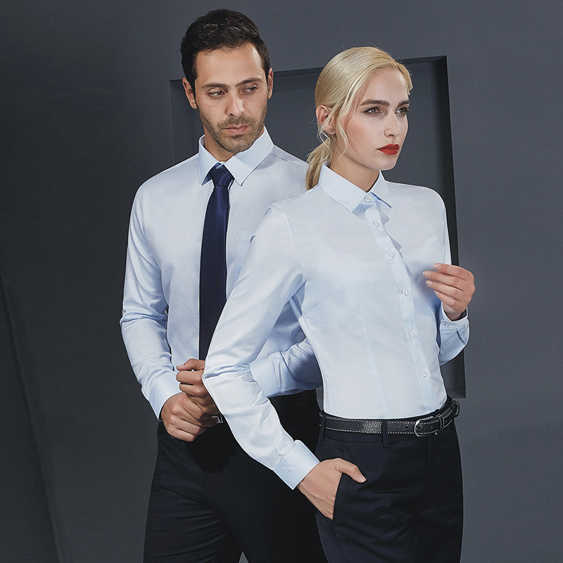 纯棉液氨免熨烫长袖男衬衫白色女衬衣商务正装职业装春秋装工作服
