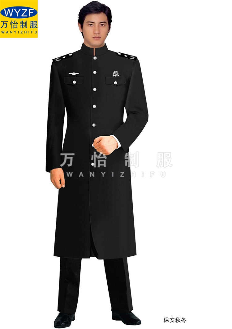 定做立领保安男大衣羊毛呢冬季外套风衣物业门卫酒店行李员工作服