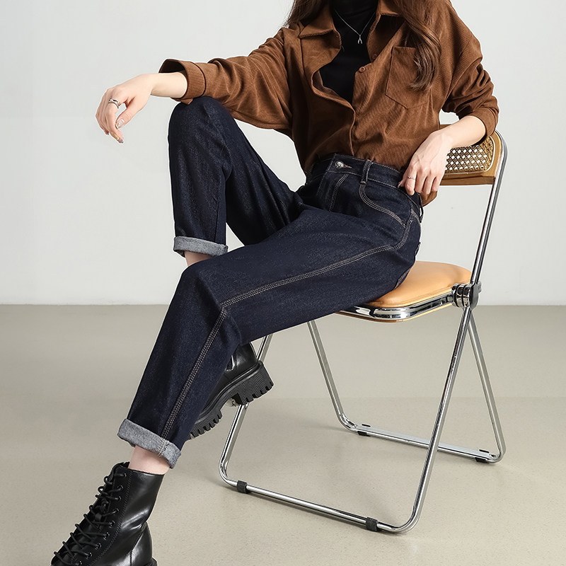 深蓝色哈伦牛仔裤女2024秋冬新款哈伦裤高腰显瘦胖mm丹宁蓝老爹裤,女装/女士精品,牛仔裤,淘宝优惠券,粉丝福利购,淘宝优惠卷