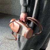 Apartment高尔夫球包牛皮帆布拼接编织包单肩斜挎包女通勤百搭