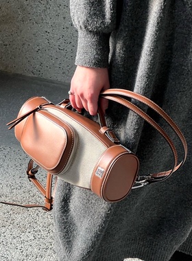 My Apartment高尔夫球包牛皮帆布拼接编织包单肩斜挎包女通勤百搭