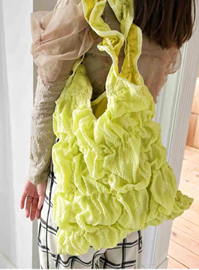 casselini日系慵懒风泡泡褶皱单肩包大容量托特包女松弛小众设计