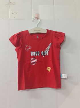 2136宝贝巴迪小女童针织短袖T恤夏季薄款红色可爱洋气80.90.100
