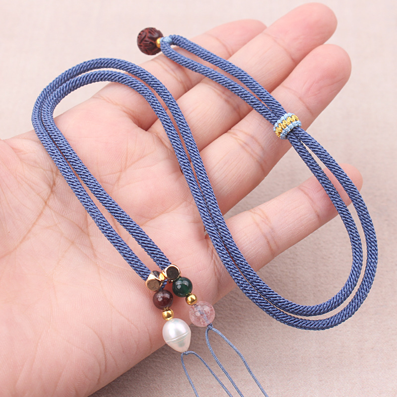 半成品项链绳diy3mm横向穿天珠专用可调男女款时尚锁骨链吊坠挂绳